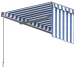 Toldo retráctil manual con persiana azul y blanco 3,5x2,5 m