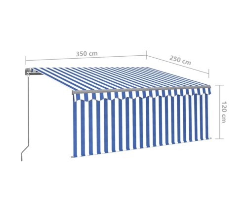 Toldo retráctil manual con persiana azul y blanco 3,5x2,5 m