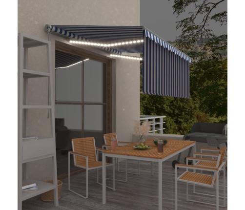 Toldo retráctil manual con persiana y LED azul y blanco 3x2,5 m