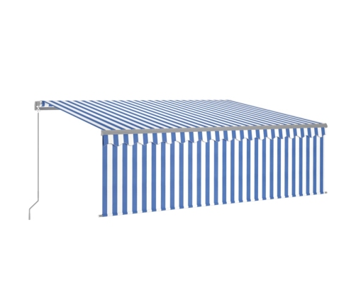 Toldo retráctil manual con persiana azul y blanco 4x3 m