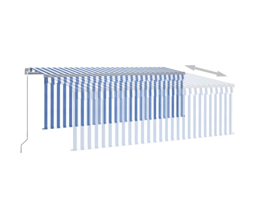 Toldo retráctil manual con persiana azul y blanco 4x3 m