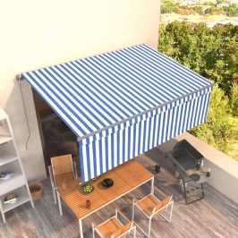 Toldo retráctil manual con persiana azul y blanco 4x3 m