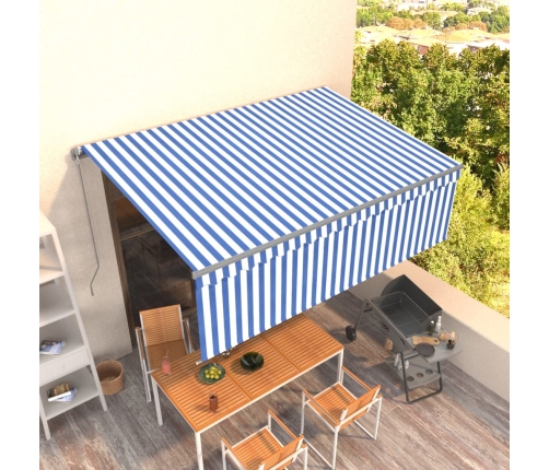 Toldo retráctil manual con persiana azul y blanco 4x3 m