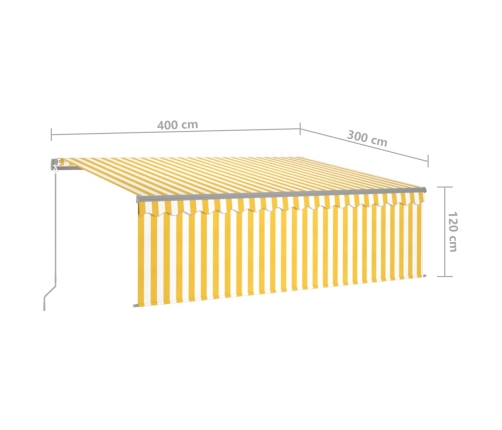 Toldo retráctil manual con persiana amarillo y blanco 4x3 m