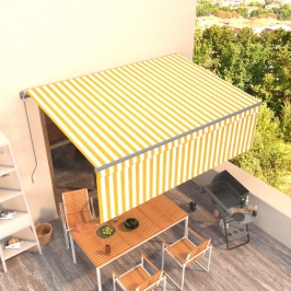 Toldo retráctil manual con persiana amarillo y blanco 4x3 m