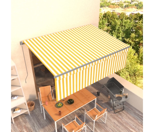 Toldo retráctil manual con persiana amarillo y blanco 4x3 m