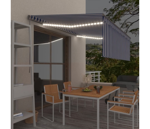 Toldo manual retráctil con persiana y LED azul y blanco 4x3 m