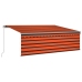 Toldo manual retráctil con persiana y LED naranja y marrón 4x3m