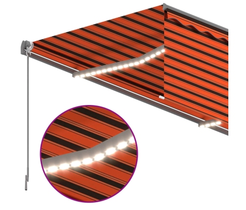 Toldo manual retráctil con persiana y LED naranja y marrón 4x3m