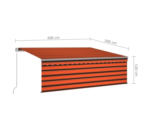 Toldo manual retráctil con persiana y LED naranja y marrón 4x3m