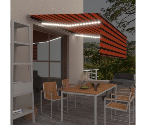 Toldo manual retráctil con persiana y LED naranja y marrón 4x3m