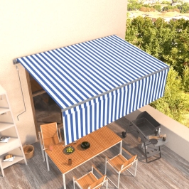 Toldo automático retráctil con persiana azul y blanco 4x3 m