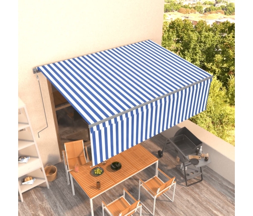 Toldo automático retráctil con persiana azul y blanco 4x3 m