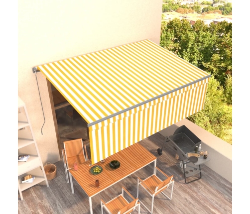 Toldo retráctil manual con persiana amarillo y blanco 4,5x3 m