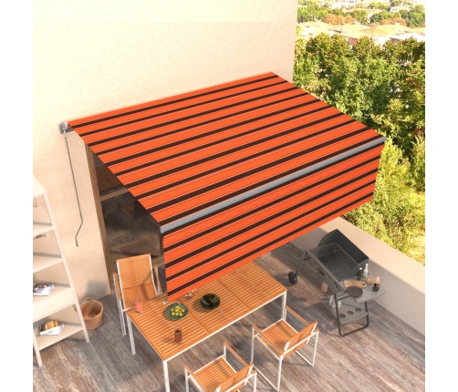 Toldo retráctil manual con persiana naranja y marrón 4,5x3 m