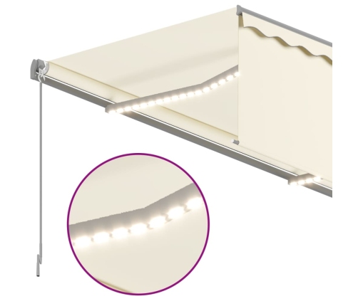 Toldo manual retráctil con persiana y LEDs 4,5x3 m color crema