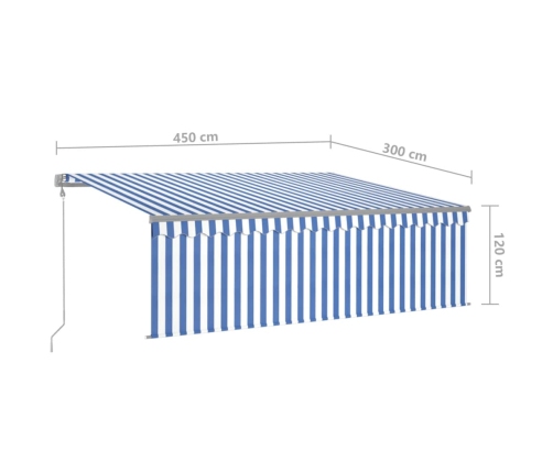 Toldo automático persiana LED sensor viento azul blanco 4,5x3 m