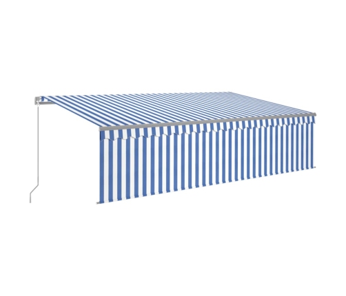 Toldo retráctil manual con persiana azul y blanco 5x3 m