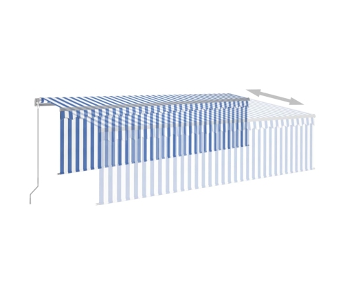 Toldo retráctil manual con persiana azul y blanco 5x3 m