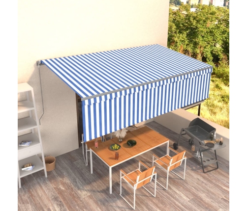 Toldo retráctil manual con persiana azul y blanco 5x3 m