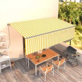 Toldo retráctil manual con persiana amarillo y blanco 5x3 m