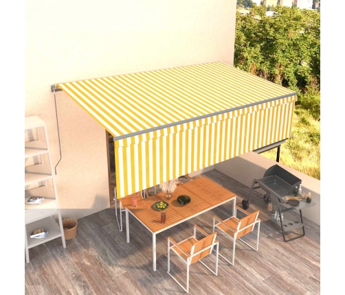 Toldo retráctil manual con persiana amarillo y blanco 5x3 m