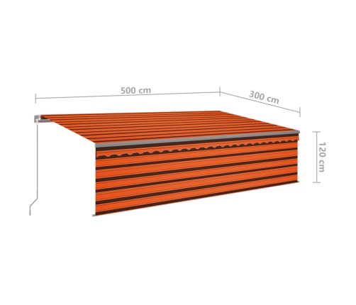 Toldo retráctil manual con persiana naranja y marrón 5x3 m