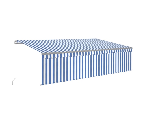 Toldo retráctil manual con persiana y LED azul y blanco 5x3 m