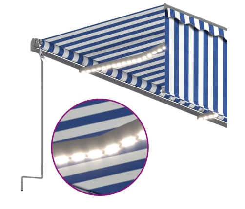 Toldo retráctil manual con persiana y LED azul y blanco 5x3 m