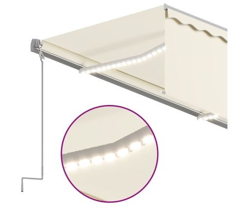 Toldo retráctil manual con persiana y LED crema 5x3 m