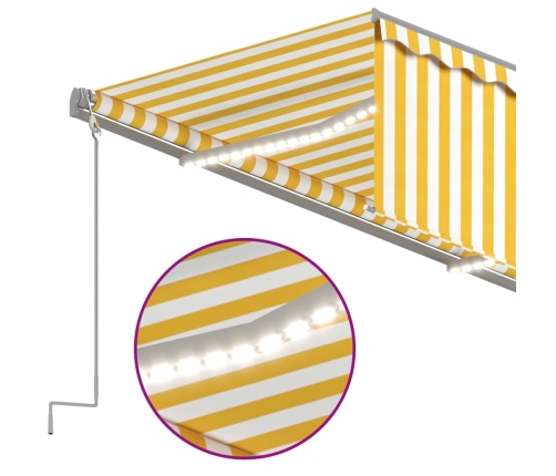 Toldo retráctil manual persiana y LED amarillo y blanco 5x3 m