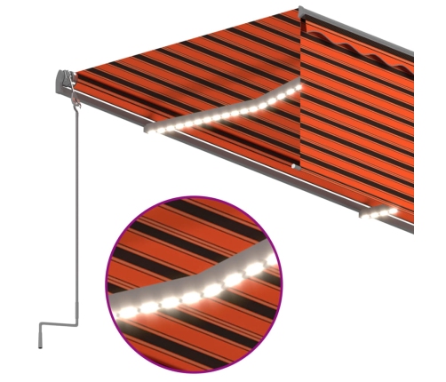 Toldo retráctil manual con persiana y LED naranja y marrón 5x3m