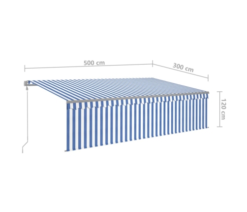 Toldo retráctil automático con persiana azul y blanco 5x3 m