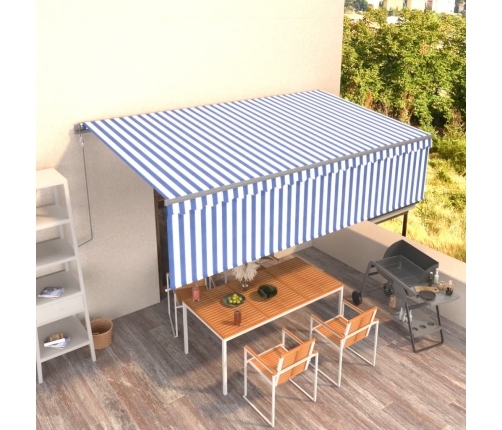 Toldo retráctil automático con persiana azul y blanco 5x3 m