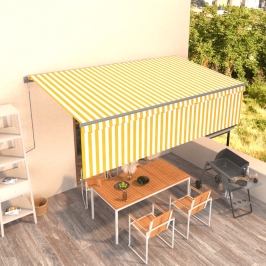 Toldo automático retráctil con persiana 5x3 m amarillo y blanco