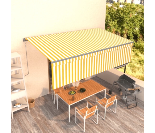 Toldo automático retráctil con persiana 5x3 m amarillo y blanco