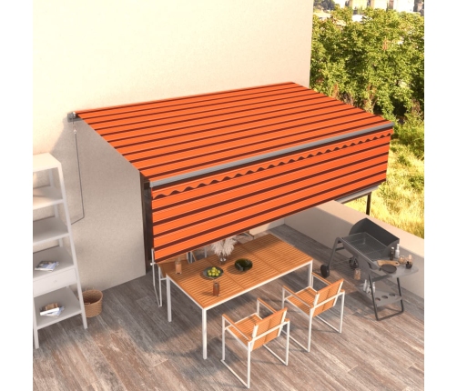 Toldo retráctil automático con persiana naranja y marrón 5x3 m