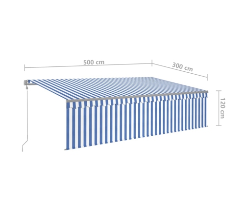 Toldo automático persiana LED sensor viento azul blanco 5x3 m