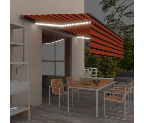 Toldo automático persiana LED sensor viento naranja marrón 5x3m