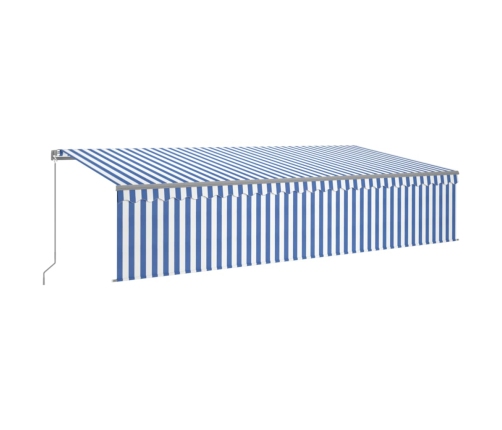 Toldo retráctil manual con persiana azul y blanco 6x3 m