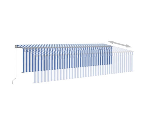 Toldo retráctil manual con persiana azul y blanco 6x3 m