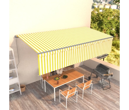 Toldo retráctil manual con persiana amarillo y blanco 6x3 m