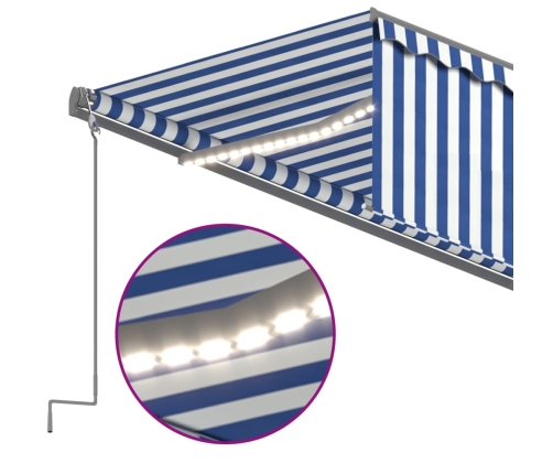 Toldo retráctil manual con persiana y LED azul y blanco 6x3 m