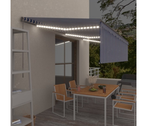 Toldo retráctil manual con persiana y LED azul y blanco 6x3 m