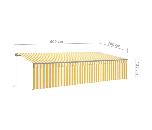 Toldo retráctil manual con persiana y LED amarillo blanco 6x3 m