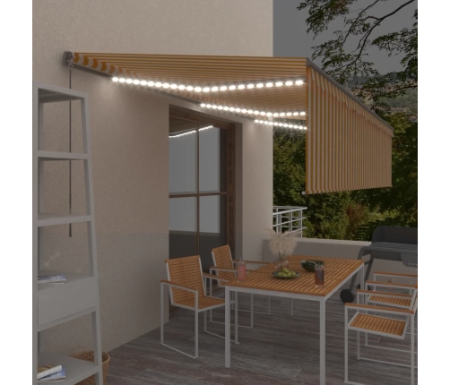 Toldo retráctil manual con persiana y LED amarillo blanco 6x3 m