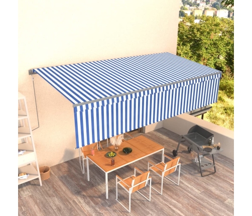 Toldo automático retráctil con persiana 6x3 m azul y blanco