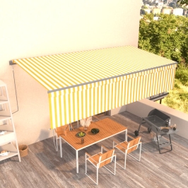 Toldo retráctil automático con persiana amarillo y blanco 6x3 m