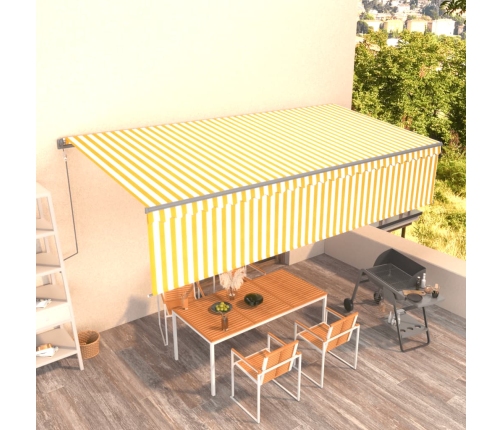 Toldo retráctil automático con persiana amarillo y blanco 6x3 m