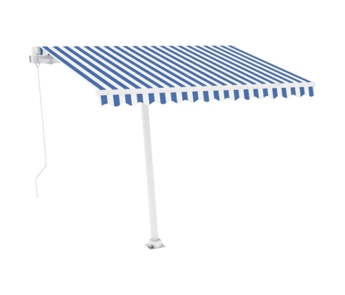 Toldo de pie retráctil manual azul y blanco 300x250 cm